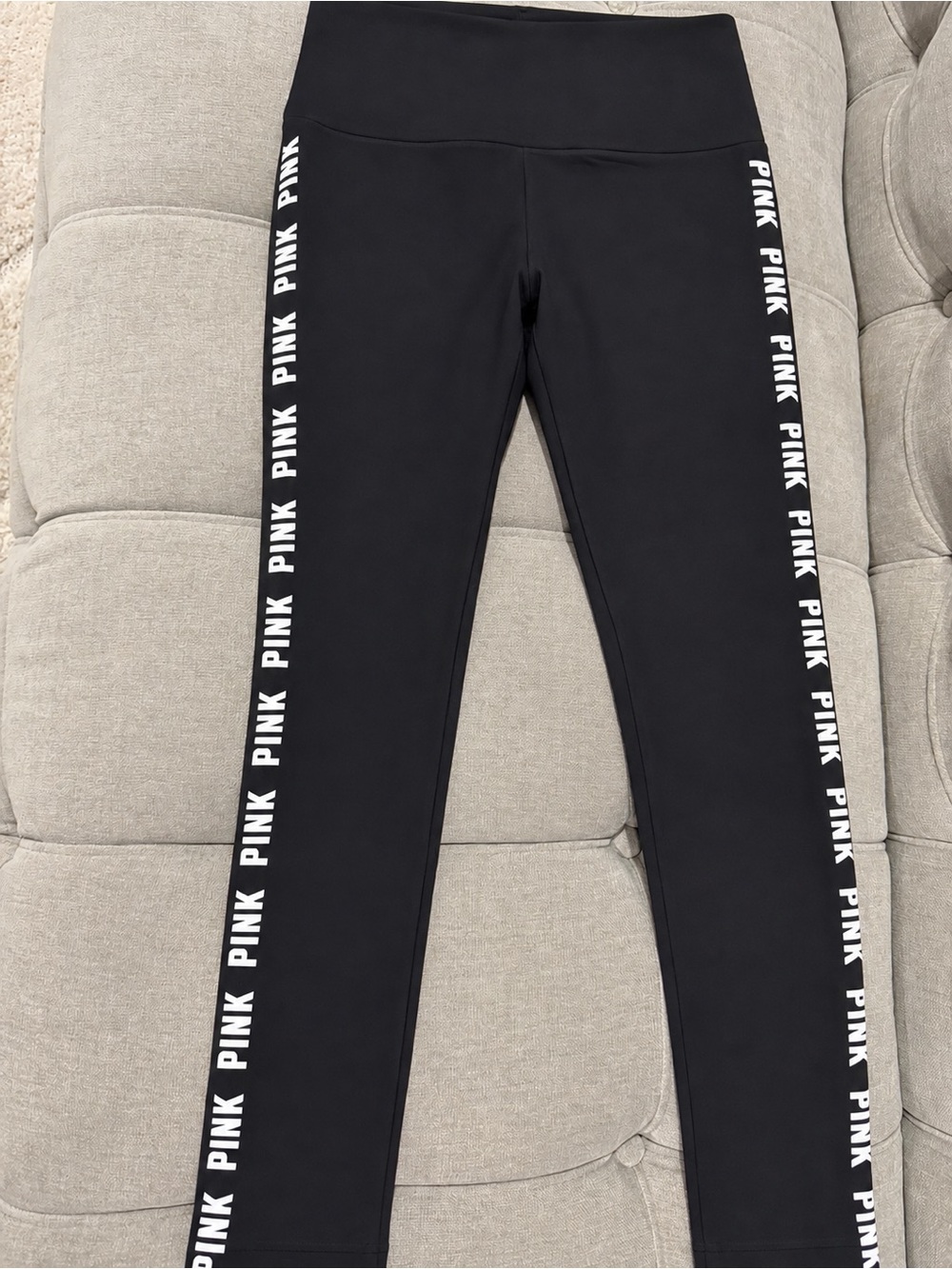 Victoria's Secret PINK Logo Side Stripe Leggings in Black Like New
